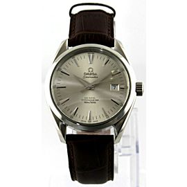 OMEGA SEAMASTER AQUA TERRA AUTOMATIC CO-AXIAL SILVER MENS LEATHER WATCH