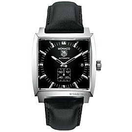 AUTHENTIC TAG HEUER MONACO AUTOMATIC CALIBRE 6 BLACK LEATHER WATCH