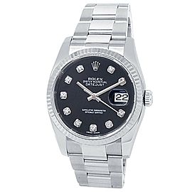 Rolex Datejust Stainless Steel Oyster Auto Diamonds Black Men's Watch