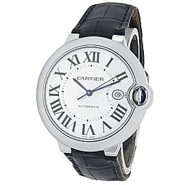 Cartier Ballon Bleu Stainless Steel Leather Auto Silver Men's Watch