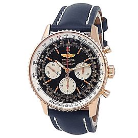 Breitling Navitimer 18k Rose Gold Leather Automatic Black Men's Watch RB0120