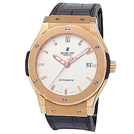 Hublot Classic Fusion 18k Rose Gold Leather Silver Men's Watch