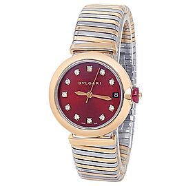 Bvlgari Lvcea Stainless Steel 18k Rose Gold Auto Diamond Red Ladies Watch