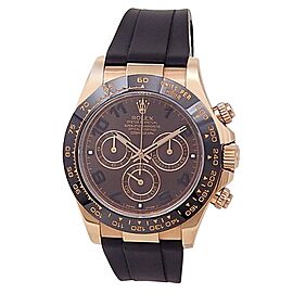 Rolex Daytona 18k Rose Gold Black Rubber Automatic Chocolate Men's Watch