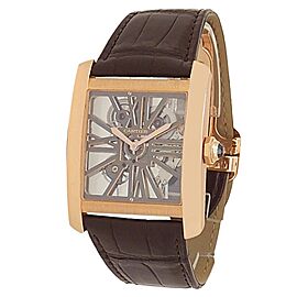 Cartier Tank MC 18k Rose Gold Brown Leather Manual Skeleton Men's Watch