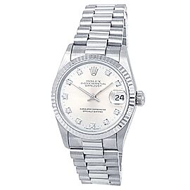 Rolex Datejust 18k White Gold President Auto Diamonds Silver Midsize Watch