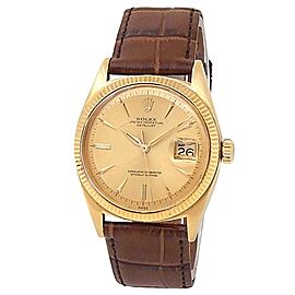 Rolex Vintage Datejust 18k Yellow Gold Leather Auto Champagne Men's Watch