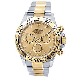 Rolex Daytona 18k Yellow Gold Stainless Steel Oyster Champagne Mens Watch