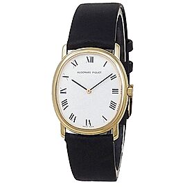 Audemars Piguet Ellipse 18k Yellow Gold Black Leather Manual White Ladies Watch