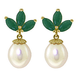 9.5 CTW 14K Solid Gold Dangling Earrings Cultured Pearl Emerald