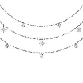 GLAM ® Multi-strand necklace with stars in 18K gold with white diamonds of 0.27 ct in weight