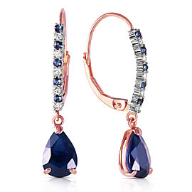 14K Solid Rose Gold Leverback Earrings withNatural Diamonds & Sapphires