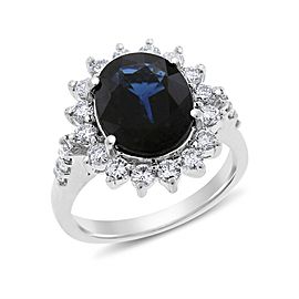 18k White Gold 4.81 Ct. Natural Diamond & Oval Sapphire Diana Inspired Halo Ring Size 6