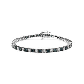 True .925 Sterling Silver 1.0 Cttw with Alternating Round White Diamond and Round Treated Blue Diamond Tennis Bracelet (Blue and I-J Color, I3 Clarity) - Size 7" Inches