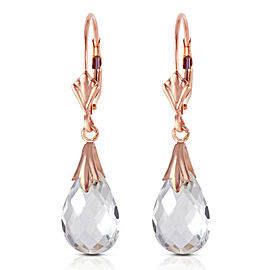 14K Solid Rose Gold Leverback Earrings with White Topaz