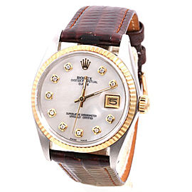 Rolex Date 18K Yellow Gold & Stainless Steel Mother Of Pearl Diamond Dial 34mm Unisex Watch