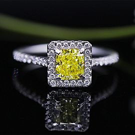 Classic Elegant Platinum engagement ring with center 1.05 Radiant Fancy Yello...