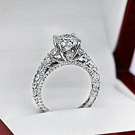 Certified 18k White Gold Engagement ring features 1.72ct center Round Diamond...