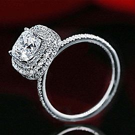 Certified 14k White Gold Engagement ring with Center 1.66ct Cushion cut Diamo...