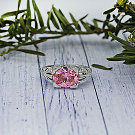 14k White Gold Cocktail Ring with Center Oval Pink Tourmaline w/ 0.25ct TCW DIA