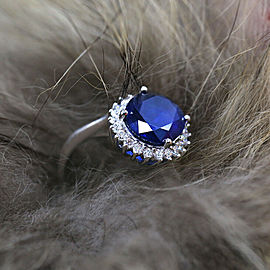 14k White Gold Cocktail Ring with 9.00ct. Diffused Blue Sapphire and 1.25ct. DIA