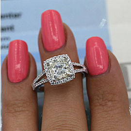 White Gold Halo Princess Cut Diamond with 2.80ct. Engagement Ring