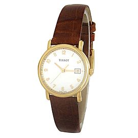 Tissot Classic 18k Yellow Gold Brown Leather Quartz White Ladies Watch H64333000