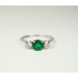 Emerald & Diamond 3 Stone Ring 14K White Gold- Appraisal included