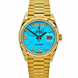 Men's Rolex Day-Date 36, 18k Yellow Gold, Turquoise Diamond Dial, 128238