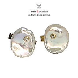 Diamond Freshwater Pearl Cufflinks 14k Gold Designer Certified $2,490 011916