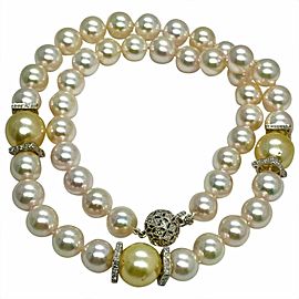 South Sea Akoya Pearl Diamond Necklace 14k Gold 18" Certified