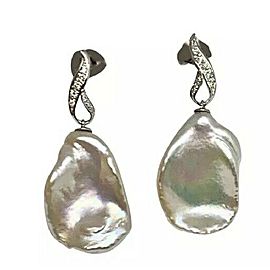 Diamond Baroque Freshwater Pearl Earrings 14k Gold Certified $1950 914369