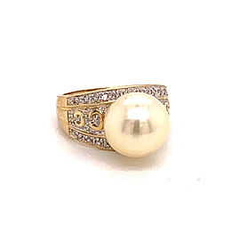 Diamond South Sea Pearl Ring 14k Gold Large 11.5 mm Certified