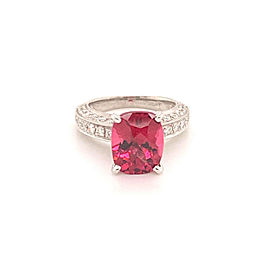 Diamond Tourmaline Rubellite Ring Platinum 3.72 TCW Certified