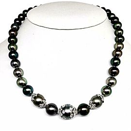 Diamond Tahitian Pearl Necklace 18k Gold 13.25 mm 17" Certified