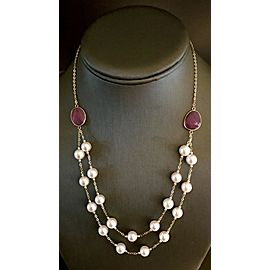 Akoya Pearl Ruby Necklace 14k Gold 7.80 mm 19 3/4"