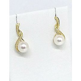 Diamond Akoya Pearl Earrings 14k Gold 9.15 mm Certified $1,950 813900