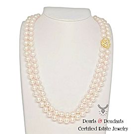 Diamond Akoya Pearl Necklace 8.mm 14k Gold 20" 2-Strand Certified $11,750 012364