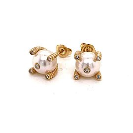 Diamond Akoya Pearl Earrings 14k Gold 9.25 mm Certified $2,950 011913