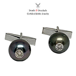 Diamond Tahitian Pearl Cufflinks 11.8 mm 14k Gold Certified $3,450 011593