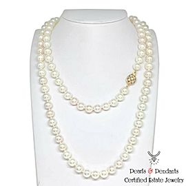 Diamond Akoya Pearl Necklace 14k Gold 8.5 mm 36 in Certified $9,750 010932