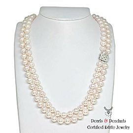 Diamond Akoya Pearl Necklace 8 mm 14k Gold 2-Strand Certified $9,750 010928