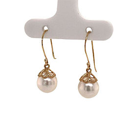 Akoya Pearl Earrings 14 KT Yellow Gold 8.70 mm Certified $990 017526