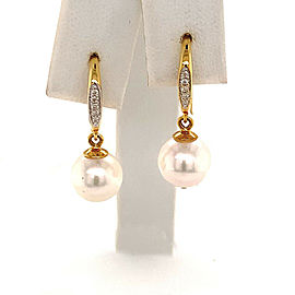 Diamond Akoya Pearl Earrings 14k Yellow Gold Certified $999 013432