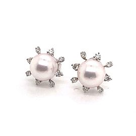 Diamond Akoya Pearl Earrings 14K White Gold 9.50 mm Certified $3,950 018642