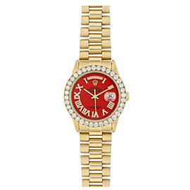 ROLEX DAY DATE PRESIDENT DIAMOND WATCH, 36MM, RED ROMAN NUMERALS DIAL 18038