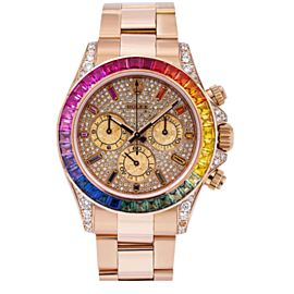 ROLEX DAYTONA ROSE GOLD RAINBOW EDITION 116505 PAVE DIAMOND DIAL DIAMOND CASE