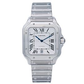 Cartier Santos Stainless Steel White Dial Watch - Large Size 39.8MM -WSSA0030