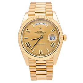 ROLEX DAY DATE 40 WATCH YELLOW GOLD CHAMPANGE ROMAN NUMERAL DIAL 228238