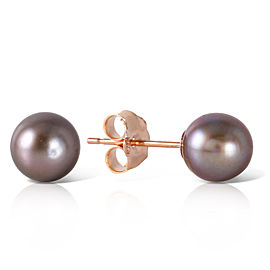 14K Solid Rose Gold Stud Earrings with Natural Black Cultured Pearl